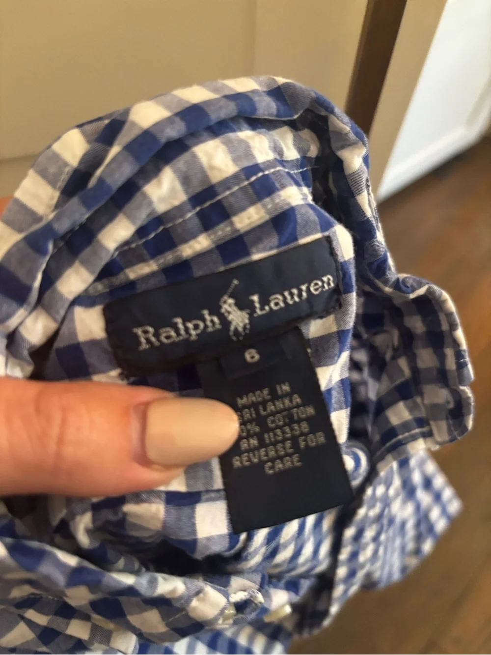Ralph Lauren Boys Navy & White Gingham Button-Down Shirt Size 6